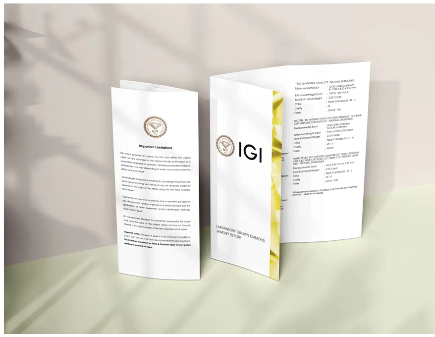 IGI Lab Grown Diamond Grading Report Brochure